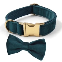 2pcs/Set Thick Double-Layer Velvet Pet Collar & Bow Tie Set, Adjustable Sizes Suitable For Small, Medium, Large Dogs, Soft Comfortable Velvet, Sturdy Metal Zinc Alloy Gold-Plated Clasp, More Than Plastic, Easy To Secure And Quickly Release (Slight Color Variation Due To Different Fabric Batches, Random Delivery)