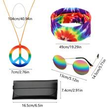 Hippie Accessories Costume,70s Hippie Rainbow Leopard Outfit, Hippie Headbands For Men Women Peace Sign Necklace Sunglasses, Match With Daily Outfits, Party Accessories - Christmas Jewelry Women Gifts Gift Set Prom