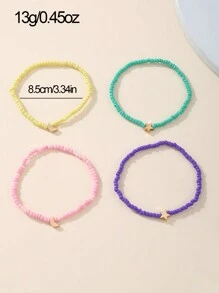 NAIZHU 4 件套儿童时尚简约星星和月亮珠脚链套装，女孩节日配饰礼物 - 均碼 - 查看 8