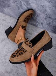 Giày lười đế dày in họa tiết da báo chống trượt thời trang công sở cho nữ, màu đen - Màu Khaki - Xem 1