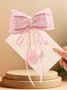 1pc Bowknot & Pearl Edge Tassel Hair Clip