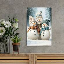 Wall Art Decor Poster, Vintage Snowman Wall Decor Cute Home, Winter Decor Painting Poster Artwork Indoor Farmhouse Wall Art