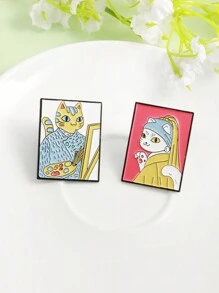 1pc Mèo hoạt hình Van Gogh Tranh sơn dầu Nghệ thuật Tranh ghim cài áo Huy hiệu - Nhiều màu - Xem 8