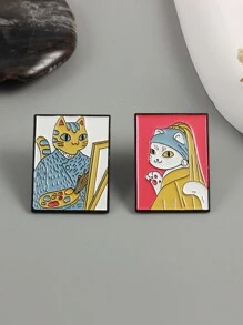 1pc Mèo hoạt hình Van Gogh Tranh sơn dầu Nghệ thuật Tranh ghim cài áo Huy hiệu - Nhiều màu - Xem 5