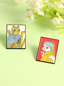 1pc Mèo hoạt hình Van Gogh Tranh sơn dầu Nghệ thuật Tranh ghim cài áo Huy hiệu - Nhiều màu - Xem 7