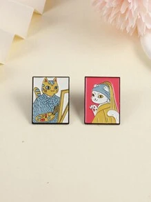 1pc Mèo hoạt hình Van Gogh Tranh sơn dầu Nghệ thuật Tranh ghim cài áo Huy hiệu - Nhiều màu - Xem 6