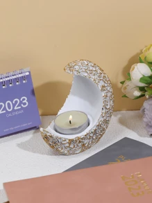 1pc Moon Shaped Candle Holder, Home Decor, Foyer Or Office Desk Ornament, Holiday Gift