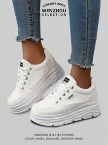 全新女式休闲户外运动鞋，时尚百搭厚底厚底透气轻便舒适白色鞋子 - 白色 - 查看 9