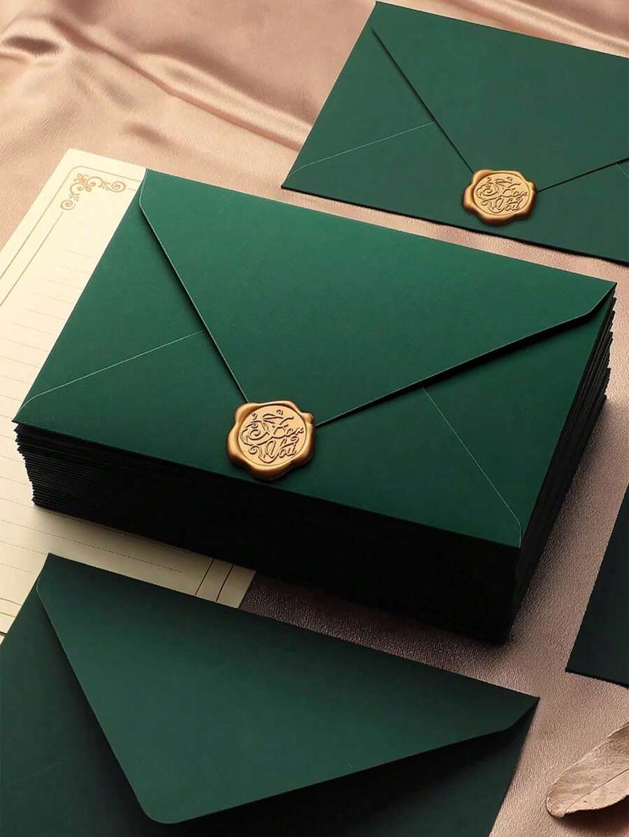 20/10/5pcs High-Quality Green Envelopes, Wedding Invitation Cards, Western Business Invitation Letters, High-End Texture, Halloween, Christmas, Party Decorations, Envelope Card Paper, High-Quality Envelopes, Gift Cards For Friends, VIP Invitation Letters, Deep Green Envelopes Back To School - Touch Filter-envelope - View 1