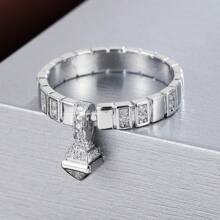 1pc Geometric Pendant Design Cubic Zirconia Women Ring