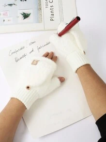 1 par de guantes sin dedos convertibles de punto, guantes de dedo medio forrados para estudiantes que escriben, jóvenes con pantalla táctil, oficina, a prueba de frío, ciclismo al aire libre, guantes 2 en 1 para el atuendo de Acción de Gracias, Navidad, invierno, mujer+equipo de invierno+guantes de oso+Navidad