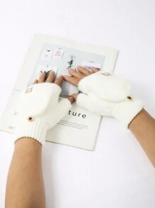 1 par de guantes sin dedos convertibles de punto, guantes de dedo medio forrados para estudiantes que escriben, jóvenes con pantalla táctil, oficina, a prueba de frío, ciclismo al aire libre, guantes 2 en 1 para el atuendo de Acción de Gracias, Navidad, invierno, mujer+equipo de invierno+guantes de oso+Navidad