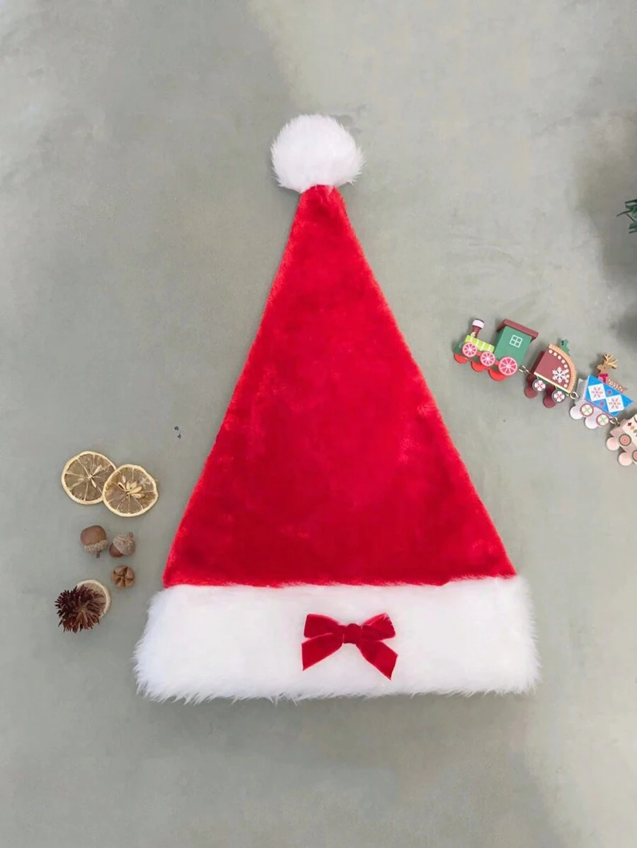 1 件女士圣诞布帽，其他，秋冬季，红色蝴蝶结圣诞帽，甜美清凉，毛绒保暖帽，圣诞头饰 - 紅白色 - 查看 1