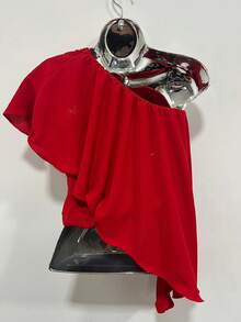 Gabriela One Shoulder So Gringa Blouse With Asymmetrical Top Underneath Sophisticated With Flower - Red - View 2