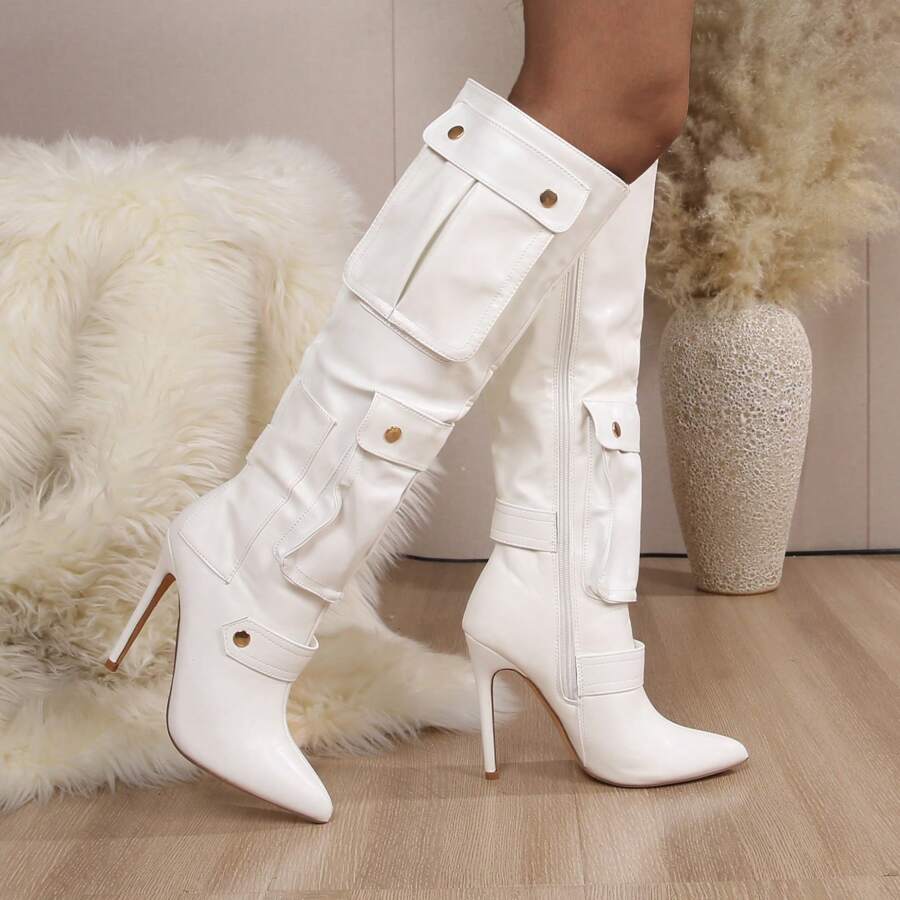 Botas altas de mujer Berness Mildred con tacón y bolsillo - Blanco - Ver 1