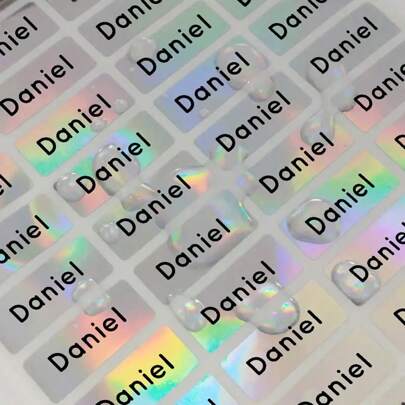 Personalized Label Stickers-Laser Stickers, Custom Name Waterproof Customization, Easy To Stick On Different Surfaces, Suitable For Various Occasions, Water Bottles, School Bags, Stationery, Clothing, Luggage, Lunch Box Stickers, Office Supplies, Etc. Adhesive Stylish,Adorable,Colorful Custom,Personalized,Unique Ideal Gifts For Her Friends,Son,Daughter,School Students,Workers,Kids School,Home,Office