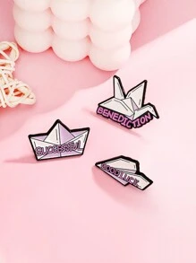 1 件幸运纸飞机、船、鹤折纸翻领别针胸针，好运、祝福、成功 - 彩色 - 查看 3