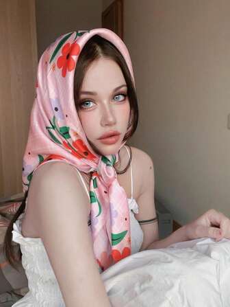 女士格子雪纺围巾披肩，粉色配饰头巾头饰，轻便衬衫外套背心，春秋夏