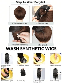 1 件 18 英寸卷曲马尾辫接发合成深波浪抽绳马尾辫合成发感浓密马尾辫自然黑色假发万圣节和圣诞节促销 - 彩色 - 查看 13