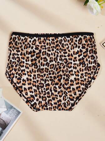 6 件大码女式性感全豹纹弹力舒适三角裤