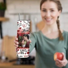 1 Piece With 20 Pictures Customized/Stainless Steel Cold Water Cup/Specialty Coffee Cup, Cute And Fashionable Holiday Water Cup, Breakfast Cup, Water Cup/Loving Valentine's Day Gift, Reusable Heart-Warming Gift, Surprise Gift For Parents, Anniversary Gift, Wedding Anniversary Gift