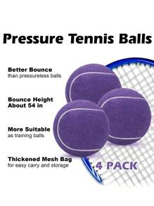 4 piezas/paquete Pelotas de tenis de alta densidad y alta elasticidad premium para entrenamiento y ejercicio, incluye bolsa de red portátil para uso en interiores y exteriores, juguete para mascotas - Morado - Ver 6