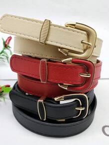 3 Pieces Leather Belt With Buckle 2.3CM - 黑+杏桃+紅 - 查看 1