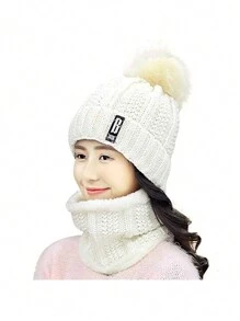 2/3 Peças Conjunto Chapéu, Lenço e Luvas da Moda para Mulheres, Gorro de Inverno Quente de Camada Dupla, Lenço de Pescoço Feminino, Touca Balacrava para Menina
