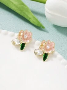 1 Cặp hoa kim loại thời trang & hoa hồng Cubic Zirconia dành cho phụ nữ, trang sức đeo hàng ngày & quà tặng - Nhiều màu - Xem 5
