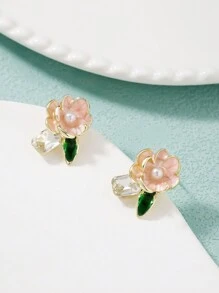 1 Cặp hoa kim loại thời trang & hoa hồng Cubic Zirconia dành cho phụ nữ, trang sức đeo hàng ngày & quà tặng - Nhiều màu - Xem 3