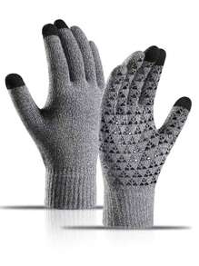 1 Pair Men's Thermal Lined Thick Knit Gloves, Double Layer Warm Touchscreen Gloves For Driving In Autumn/Winter - Multicolor - View 6