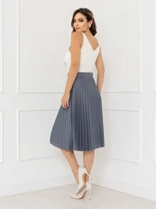 Evangelical Fashion Midi Pleated Skirt With Lined Buckle Belt Code:124 - 深灰色 - 查看 2