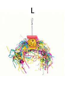1pc Parrot Chewing Hanging Toy, 5 Assorted Shapes, Handwoven Wood Fiber, Bird Cage Accessory, Random Color