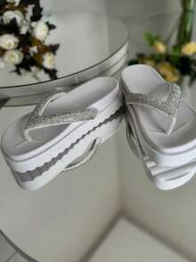 Women's Casual Shiny Platform Sandals Comfortable Soft - trắng - Xem 4