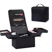 1 Bag Makeup Box Contains Multi-Layer Large Portable Shoulder Makeup Bag Manicure Tools Tattoo Multi-Function Toolbox - Black - View 6