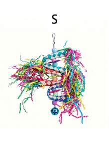 1pc Parrot Chewing Hanging Toy, 5 Assorted Shapes, Handwoven Wood Fiber, Bird Cage Accessory, Random Color