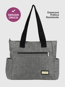 Large Women's College Shoulder Bag Reinforced Material - Gris - Ver 1