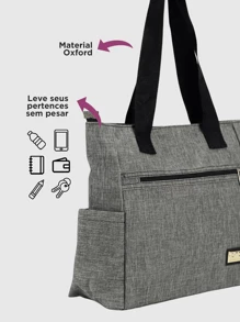 Large Women's College Shoulder Bag Reinforced Material - Gris - Ver 4
