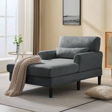 Moderno sofá chaise longue de 61" para interior, sofá cama chaise longue de terciopelo de gran tamaño con cojín, sofá reclinable tapizado con asiento profundo para sala de estar, apartamento y dormitorio - Gris Oscuro - Ver 3