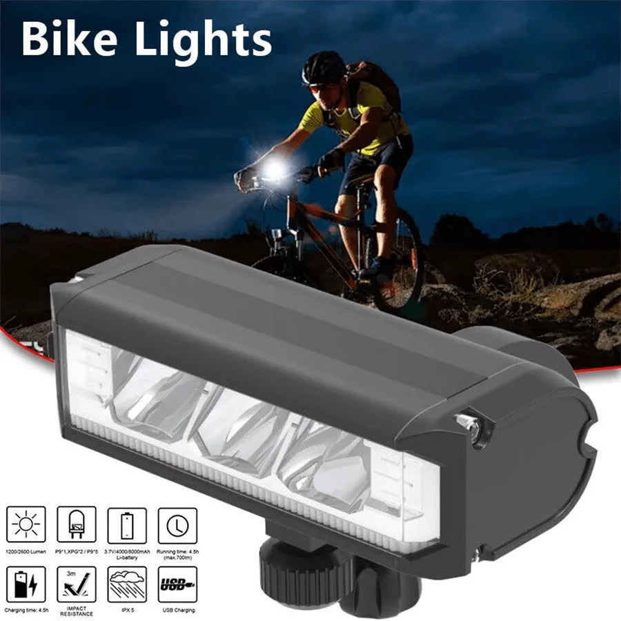 LED Mountain Bike Lights Rechargeable Bicycle 2000MAH LED Torch MTB Front Lamp - Black - View 1