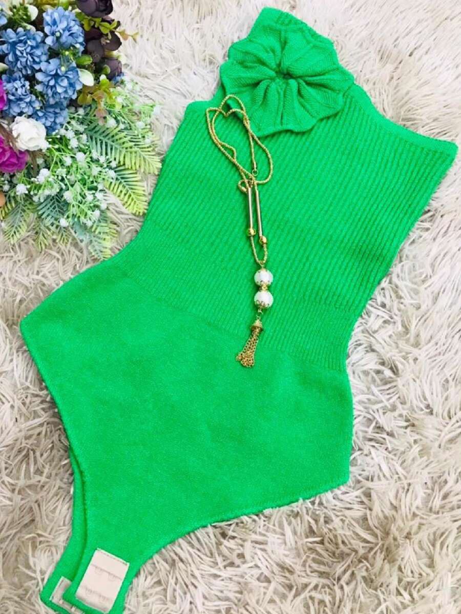 Women's Bodysuit With Flower Sleeves - màu xanh lá - Xem 1