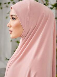 1pc Ready-To-Wear Instant Hijab Scarf, Women Plus Size Stretchy Solid Color Convenient Headscarf For Dress - Multicolor - View 11