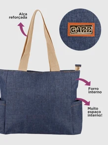 Women's Large Durable Daily Shoulder Bag With Side Pocket Work College - Blue - View 5