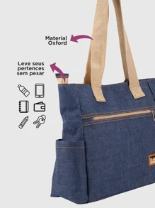 Women's Large Durable Daily Shoulder Bag With Side Pocket Work College - Blue - View 6