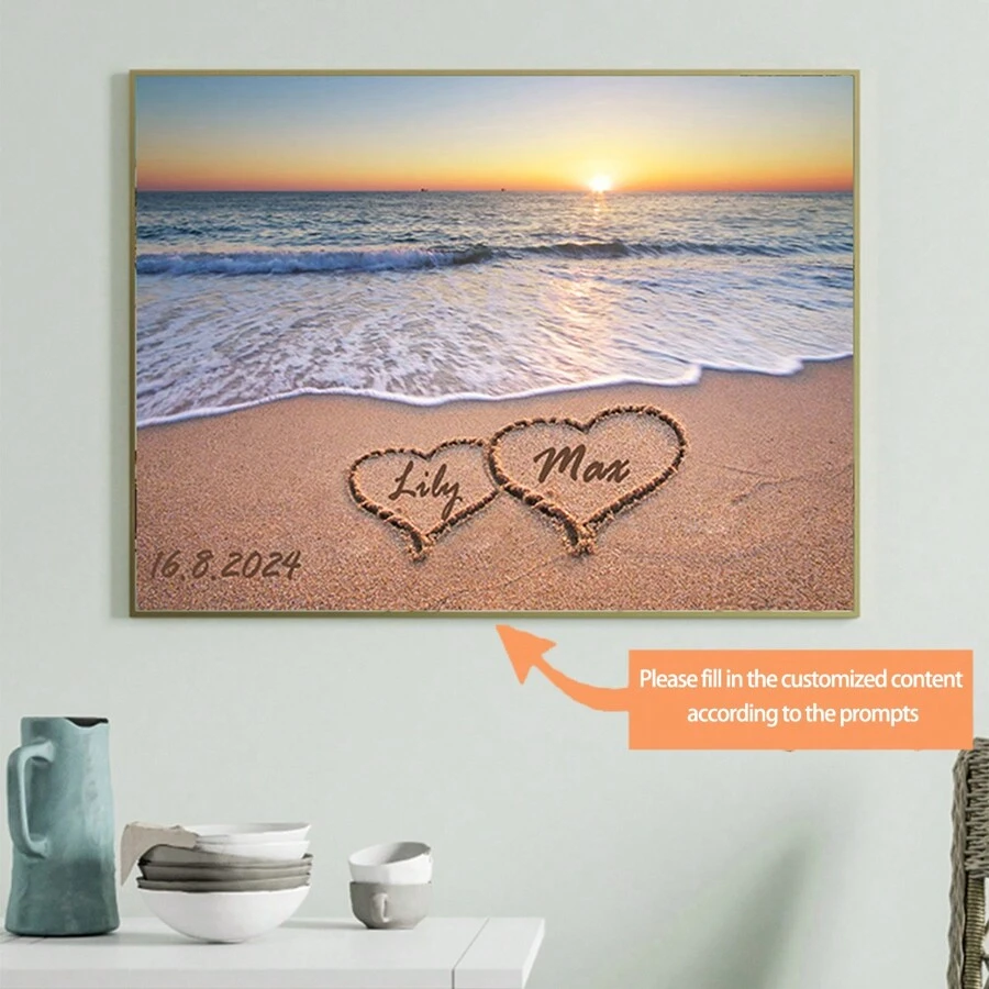 1 pieza Cartel de lona personalizado con el nombre de la pareja y la fecha, decoración del hogar, póster personalizado con nombre, decoración de sala de estar, dormitorio, cocina y pasillo, impresión en lienzo, regalo del día de San Valentín y decoración del amor, sin marco