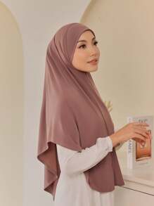 1pc Ready-To-Wear Instant Hijab Scarf, Women Plus Size Stretchy Solid Color Convenient Headscarf For Dress - Multicolor - View 9