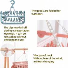 Percha de secado con 32 pinzas y estante colgante plegable, Estante de secado colgante de plástico para ropa, ropa interior, calcetines, amor y San Valentín - Rosa - Ver 9