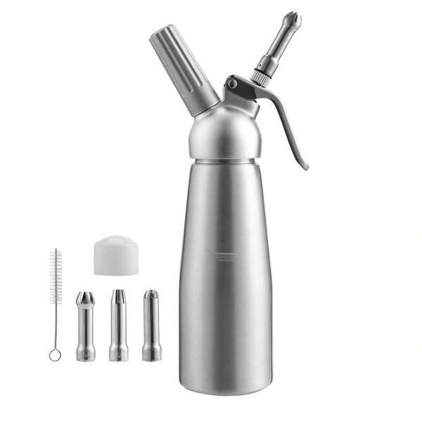 Cecaylie 500ml Sahnespender Aluminium Sahnesyphon Mit 3 Edelstahl Deko-Düsen und Reinigungbürste für die Zubereitung von Schlagsahne, Creme, Sahnekapseln Nicht Enthalten