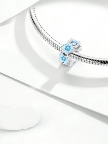 1 pezzo Accessorio alla moda con fiori blu e perline, adatto per braccialetti/bracciali fai-da-te da donna, abbinamento per gioielli da uso quotidiano, ottimo regalo per la fidanzata per San Valentino - Argento - Visualizzare 6