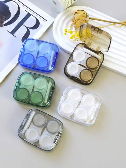 eyekan 1 件小巧简约透明隐形眼镜伴侣盒，可容纳两副，配有佩戴工具，用于存放彩色隐形眼镜粉色